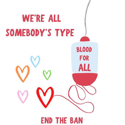 The Logo for Blood For All. A transfusion blag labelled "Blood For All" surrounded by hand-drawn hearts.